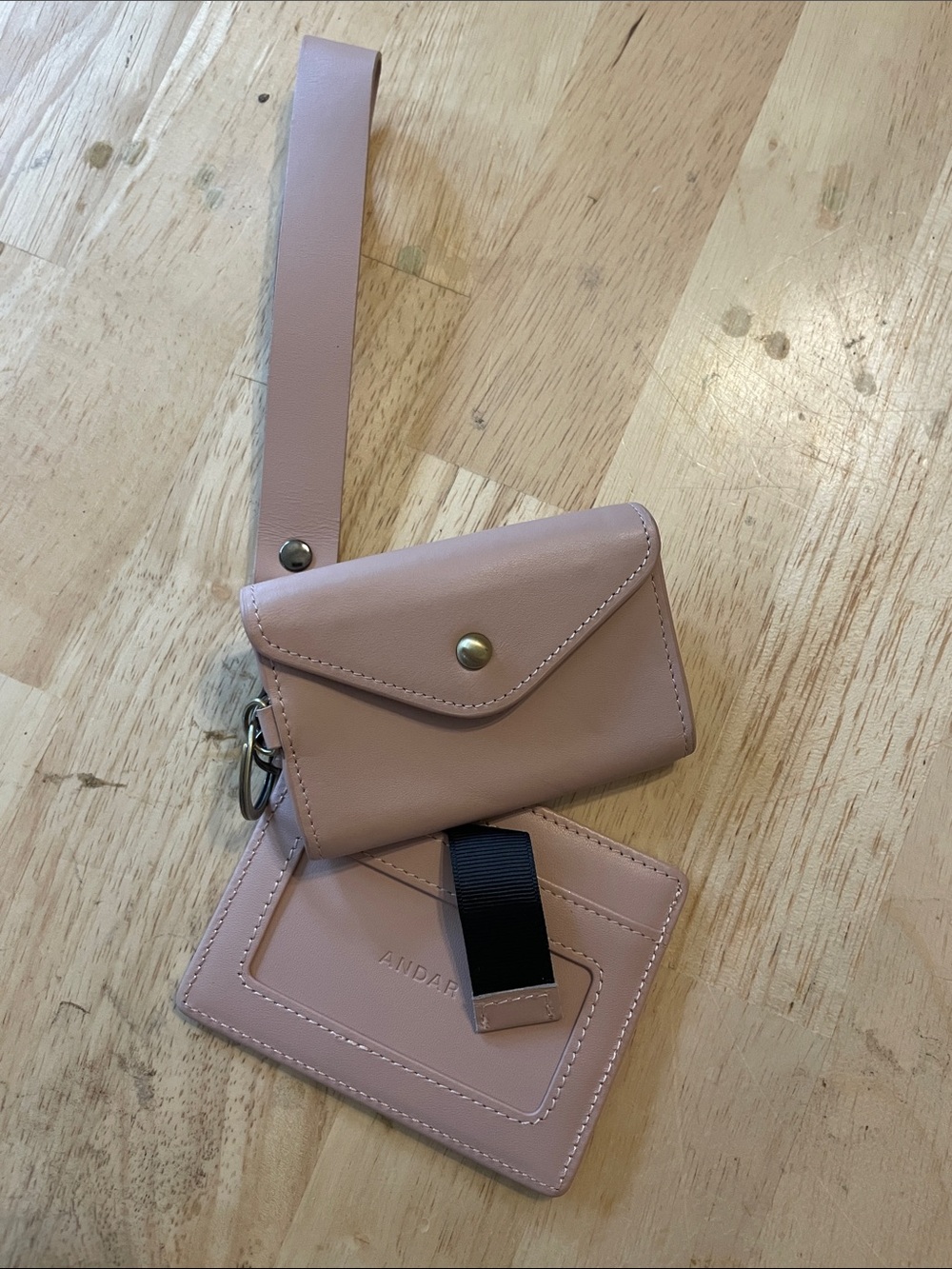 Andar Tan Wristlet Card Case & Mini Wallet Set with Strap